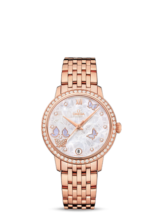 Omega - 424.55.33.20.55.004  De Ville Prestige Co-Axial 32.7 Red Gold / MOP Butterfly / Diamond / Bracelet