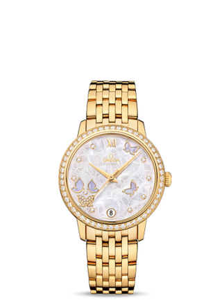 Omega - 424.55.33.20.55.005  De Ville Prestige Co-Axial 32.7 Yellow Gold / MOP Butterfly / Diamond / Bracelet