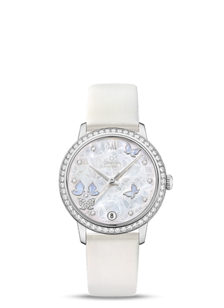 Omega - 424.57.33.20.55.001  De Ville Prestige Co-Axial 32.7 White Gold / MOP Butterfly / Diamond