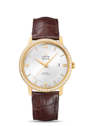 Omega - 424.58.40.20.52.001  De Ville Prestige Co-Axial 39.5 Yellow Gold / Silver / Diamond