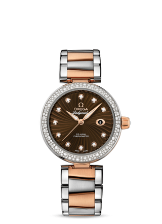 Omega - 425.25.34.20.63.001  LadyMatic Co-Axial 34 Stainless Steel / Red Gold / Diamond / Brown / Bracelet