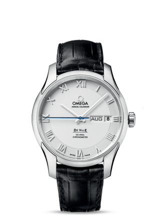 Omega - 431.13.41.22.02.001  De Ville Co-Axial Annual Calendar Stainless Steel / Silver / Alligator