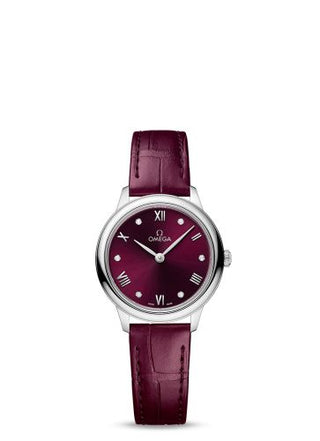 Omega - 434.13.28.60.61.001  De Ville Quartz 27.5 Stainless Steel / Burgundy - Diamond