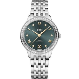 Omega - 434.15.34.20.60.001  De Ville Master Chronometer 34 Stainless Steel - Diamond / Green / Bracelet