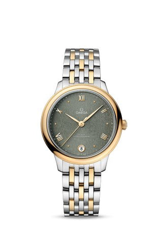 Omega - 434.20.34.20.10.001  De Ville Master Chronometer 34 Stainless Steel - Yellow Gold / Green / Bracelet