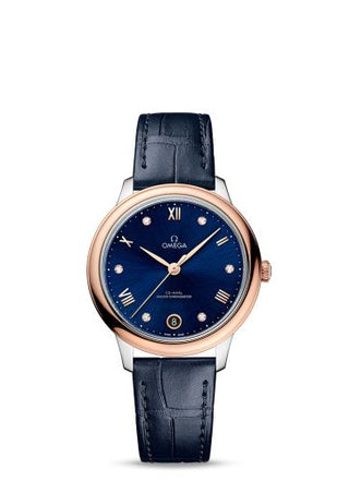 Omega - 434.23.34.20.53.001  De Ville Master Chronometer 34 Stainless Steel - Sedna Gold / Blue - Diamond