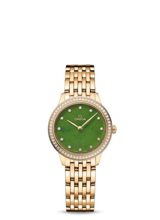 Omega - 434.55.28.60.99.001  De Ville Quartz 27.5 Yellow Gold - Diamond / Jade - Diamond / Bracelet