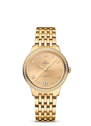 Omega - 434.55.34.20.58.001  De Ville Master Chronometer 34 Yellow Gold - Diamond / Champagne - Diamond / Bracelet