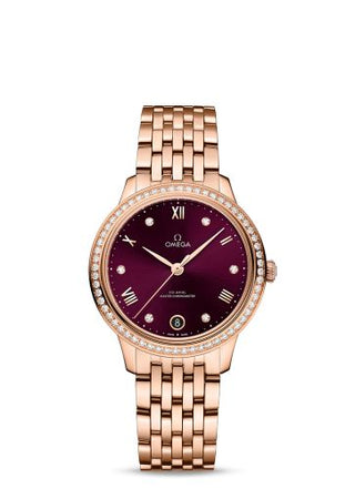 Omega - 434.55.34.20.61.001  De Ville Master Chronometer 34 Sedna Gold - Diamond / Burgundy - Diamond / Bracelet