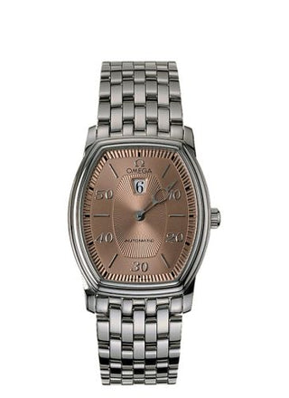 Omega - 4553.61.00  De Ville Tonneau Automatic Jump Hour Stainless Steel / Salmon / Bracelet