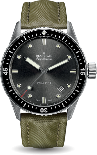 Blancpain - 5000-1110-K52A  Fifty Fathoms Bathyscaphe Stainless Steel / Grey / Sand Canvas