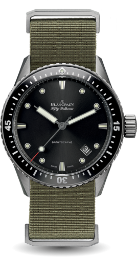 Blancpain - 5000-1230-NAKA  Fifty Fathoms Bathyscaphe Titanium / Black / Sand Nato