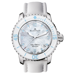 Blancpain - 5015A-1144-52A  Fifty Fathoms Automatique Stainless Steel / White Mother Of Pearl / White Canvas