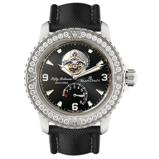 Blancpain - 5025-9430-52A  Fifty Fathoms Tourbillon 8 Jours White Gold / Diamonds / Black Canvas