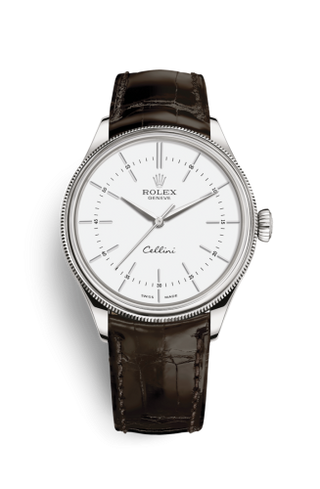 Rolex - 50509-0017  Cellini Time White Gold / White / Alligator Brown