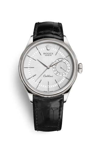 Rolex - 50519-0006  Cellini Date White Gold / Silver / Alligator Black