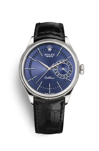 Rolex - 50519-0013  Cellini Date White Gold / Blue / Alligator Black