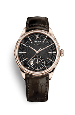 Rolex - 50525-0010  Cellini Dual Time Everose / Black / Alligator Brown