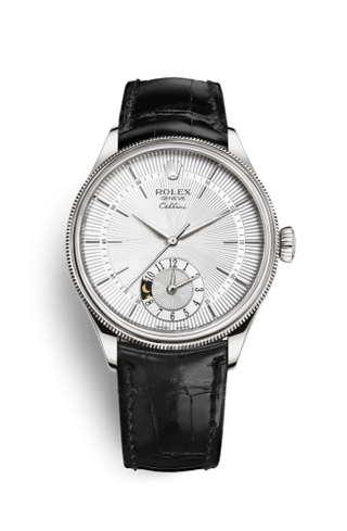 Rolex - 50529-0006  Cellini Dual Time White Gold / Silver / Alligator Black