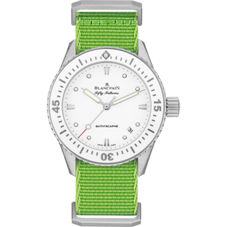 Blancpain - 5100-1127-NAH  Fifty Fathoms Bathyscaphe Stainless Steel / White / Green Nato