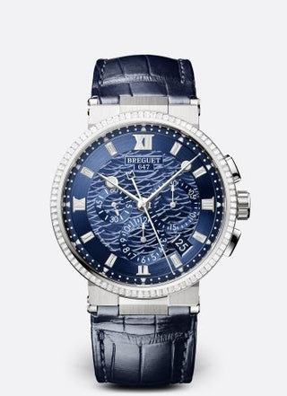 Breguet - 5529BB/YD/9WV/D0  Marine Chronograph 5529 White Gold - Diamond / Blue / Alligator