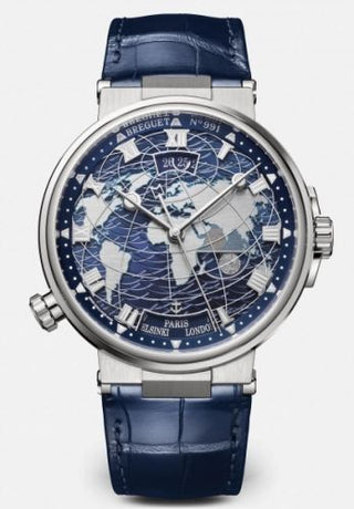 Breguet - 5557BB/YS/9WV  Marine Hora Mundi 5557 White Gold / Blue / Alligator