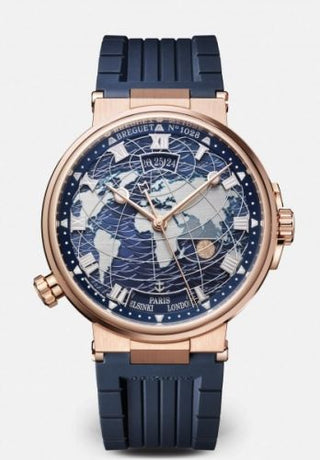 Breguet - 5557BR/YS/5WV  Marine Hora Mundi 5557 Rose Gold / Blue / Rubber