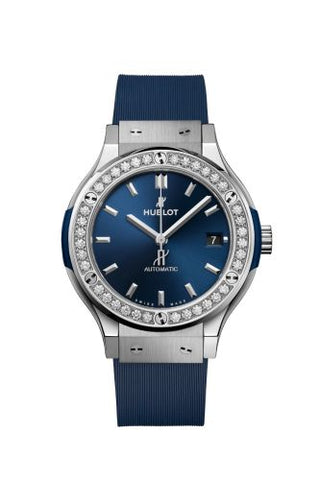 Hublot - 565.NX.7170.RX.1204  Classic Fusion 38 Titanium - Diamond / Blue / Rubber