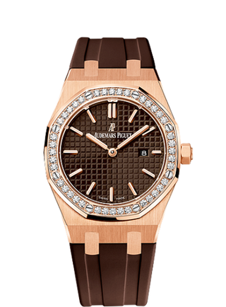 Audemars Piguet - 67651OR.ZZ.D080CA.01  Royal Oak 67651 Quartz Pink Gold / Brown / Rubber