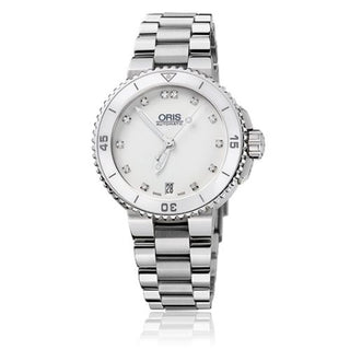 Oris - 01 733 7652 4191-07 8 18 01P  Aquis Date 36 Stainless Steel / White - Diamond / Bracelet