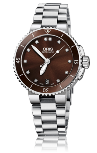 Oris - 01 733 7652 4192-07 8 18 01P  Aquis Date Diamonds 36 Stainless Steel / Brown - Diamond / Bracelet