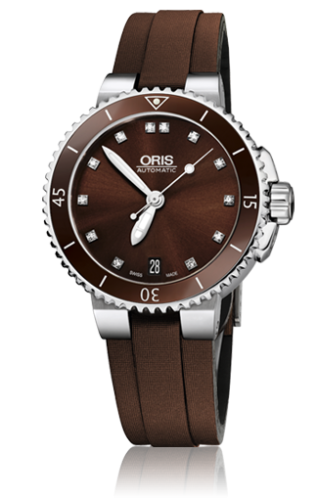 Oris - 01 733 7652 4192-07 5 18 12FC  Aquis Date Diamonds 36 Stainless Steel / Brown - Diamond / Rubber