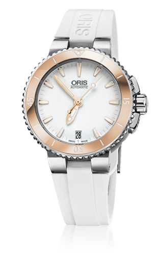 Oris - 01 733 7652 4356-07 4 18 31  Aquis Date 36 Stainless Steel / White / Rubber