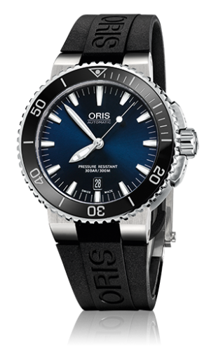 Oris - 01 733 7653 4135-07 4 26 34EB  Aquis Date 43 Stainless Steel / Blue / Rubber