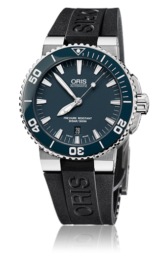 Oris - 01 733 7653 4155-07 4 26 34EB  Aquis Date 43 Stainless Steel / Blue / Rubber