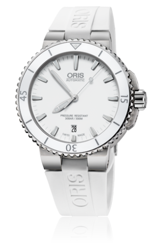 Oris - 01 733 7676 4156-07 4 21 31  Aquis Date 40 Stainless Steel / White / Rubber