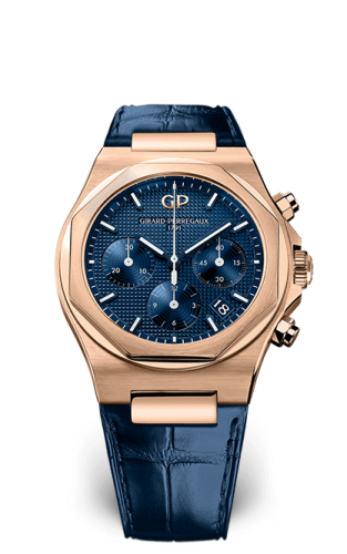 Girard-Perregaux - 81040-52-432-BB4A  Laureato 38 Chronograph Pink Gold / Blue/ Alligator