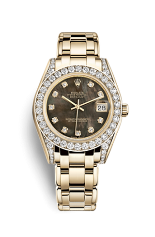 Rolex - 81158-0066  Datejust Pearlmaster 34 Yellow Gold Diamond Shoulders Black Mother of Pearl Diamonds