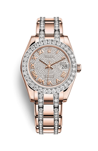 Rolex - 81285-0013  Datejust Pearlmaster 34 Everose Diamond Paved Roman