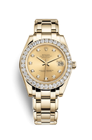 Rolex Datejust Pearlmaster 34 Yellow Gold Diamond Shoulders Black Mother of Pearl Diamonds (81298-0005)