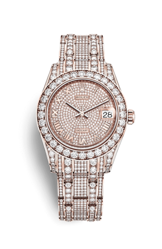 Rolex - 81405rbr-0001  Datejust Pearlmaster 34 Everose Diamond / Paved Roman