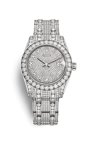 Rolex - 81409rbr-0001  Datejust Pearlmaster 34 White Gold Diamond / Paved Roman