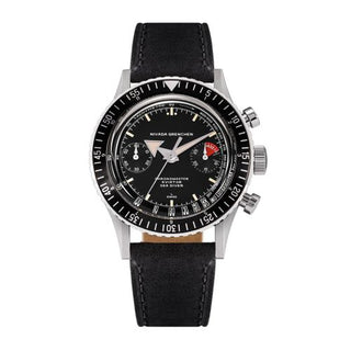 Nivada Grenchen - 86001A-BLAL  Chronomaster Aviator Sea Diver Automatic Stainless Steel / Black / Black Leather