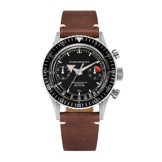 Nivada Grenchen - 86001A-BROL  Chronomaster Aviator Sea Diver Automatic Stainless Steel / Black / Brown Leather