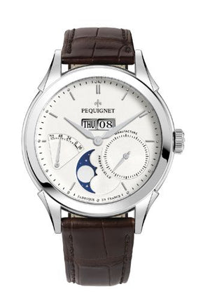 Pequignet - 9010433CG  Rue Royale Moonphase Stainless Steel / Silver / Brown Alligator