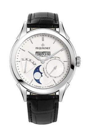 Pequignet - 9010433CN  Rue Royale Moonphase Stainless Steel / Silver / Black Alligator