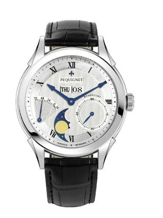 Pequignet - 9010437CN  Rue Royale Moonphase Stainless Steel / Silver Guilloche / Black Alligator