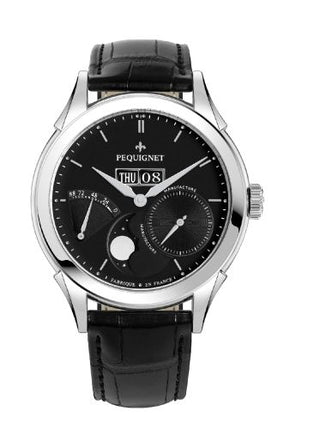 Pequignet - 9010443CN  Rue Royale Moonphase Stainless Steel / Black / Black Alligator