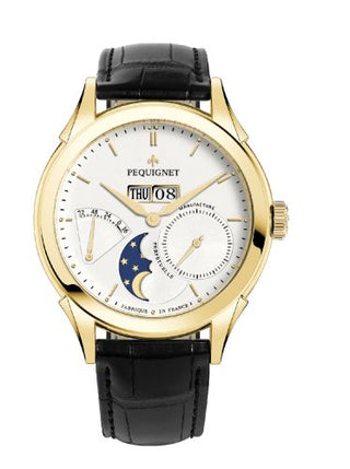 Pequignet - 9011438CN  Rue Royale Moonphase Yellow Gold / Silver / Black Alligator