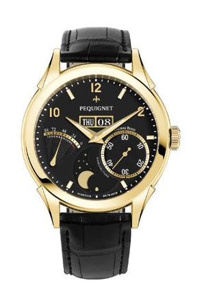 Pequignet - 9011448CN  Rue Royale Moonphase Yellow Gold / Black / Black Alligator